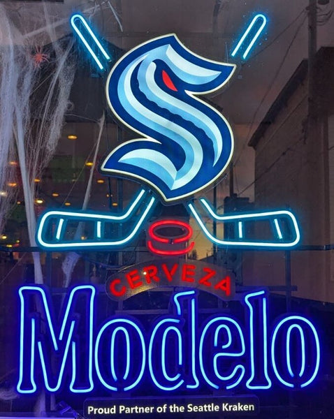 Modelo Cerveza Beer Seattle Kraken Ice Hockey Team LED Neon Sign Light Lamp