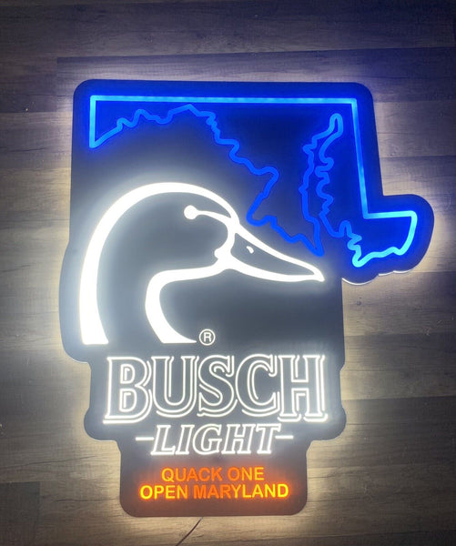 Busch Light Beer Flying Duck Ducks Quack One Open Maryland State LED Neon Sign Light Lamp