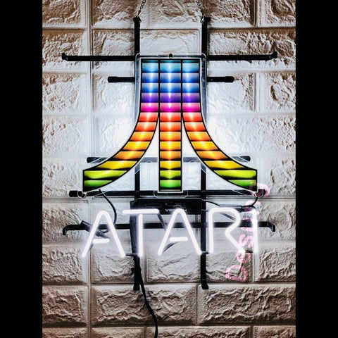 Desung Atari (Business - Arcade) vivid neon sign, front view, turned on