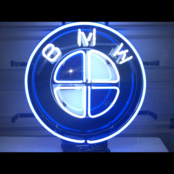 Desung BMW (Auto) vivid neon sign, front view, turned on