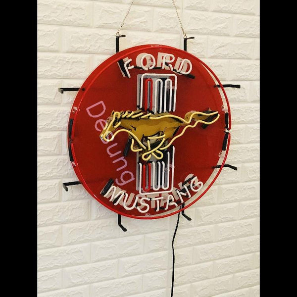 Desung Ford Mustang (Auto) vivid neon sign, front view, turned off