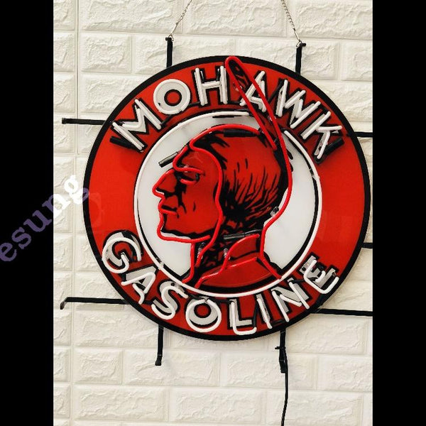 Desung Mohawk Gasoline (Business - Gas Station) vivid neon sign, front view, turned off