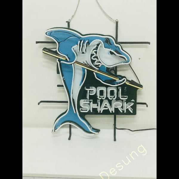 Desung Pool Shark (Business - Game) vivid neon sign, front view, turned off