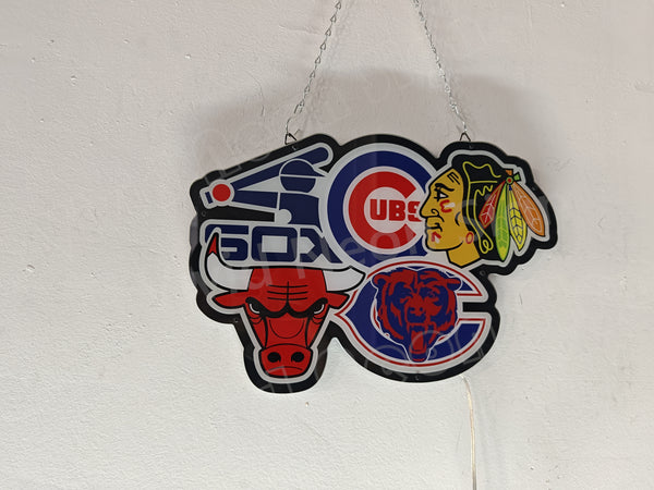 Chicago Blackhawks Bulls Cubs Bears White Sox 2D LED Neon Sign Light Lamp
