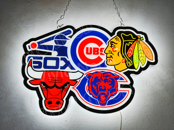 Chicago Blackhawks Bulls Cubs Bears White Sox 2D LED Neon Sign Light Lamp