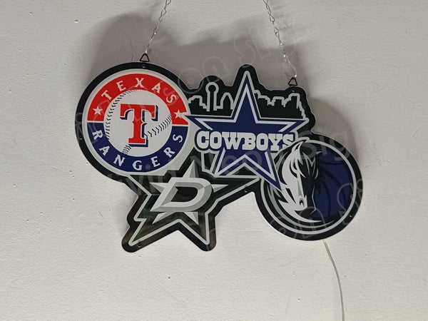 Dallas Stars Cowboys Mavericks Rangers 2D LED Neon Sign Light Lamp
