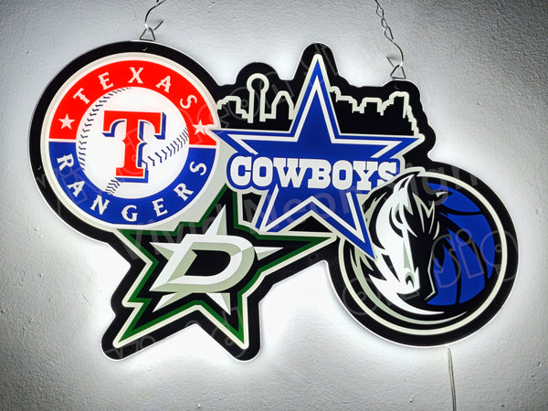 Dallas Stars Cowboys Mavericks Rangers 2D LED Neon Sign Light Lamp