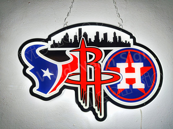 Houston Texans Astros Rockets 2D LED Neon Sign Light Lamp