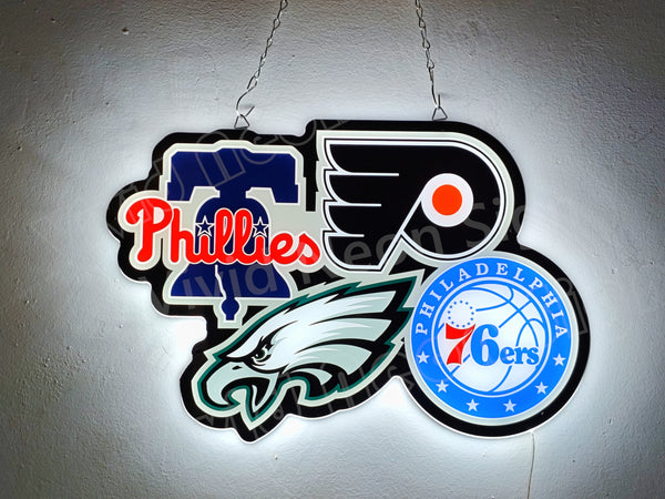 Philadelphia Eagles Flyers 76ers Phillies 2D LED Neon Sign Light Lamp