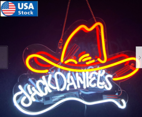 Jack Daniels's Cowboy Hat Acrylic Real Glass Neon Sign Light Lamp