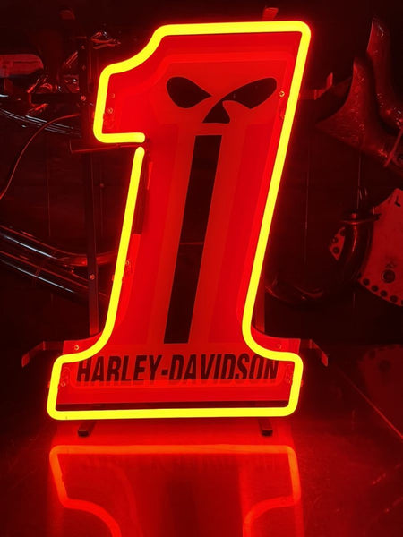 #1 Skull Harley-Davidson HD Motorcycles Neon Light Sign Lamp