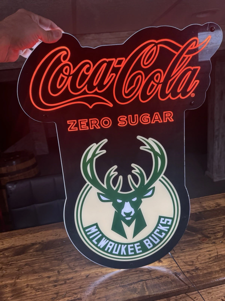 Milwaukee Bucks Coke Zero Beer Bar 2D LED Neon Sign Light Lamp