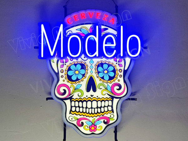 Cerveza Modelo Sugar Skull LED Neon Sign Light Lamp With Dimmer