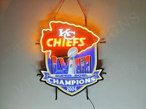 Kansas City Chiefs 2024 Champions LED Neon Sign Light Lamp With Dimmer