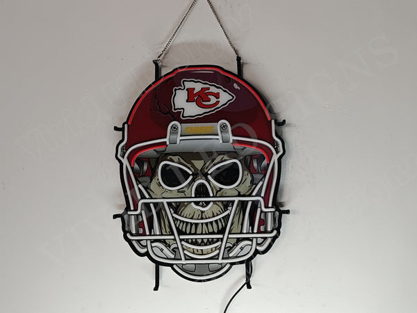 Kansas City Chiefs Skull Helmet LED Neon Sign Light Lamp With Dimmer