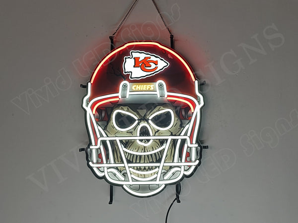Kansas City Chiefs Skull Helmet LED Neon Sign Light Lamp With Dimmer