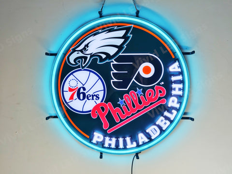 Philadelphia Sports Fan Eagles & 76Ers &Phillies & Flyers Team LED Neon Sign Light Lamp