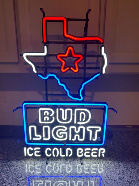 Texas State Map Lone Star Bud Light Ice Cold Beer LED Neon Sign Light Lamp With Dimmer