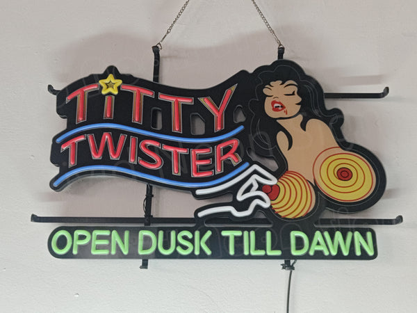 Titty Twister Open Dusk Till Dawn   LED Neon Sign Light Lamp With Dimmer