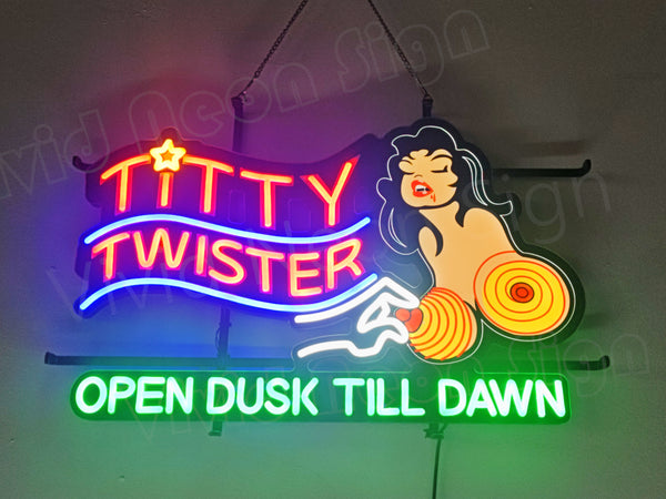Titty Twister Open Dusk Till Dawn   LED Neon Sign Light Lamp With Dimmer
