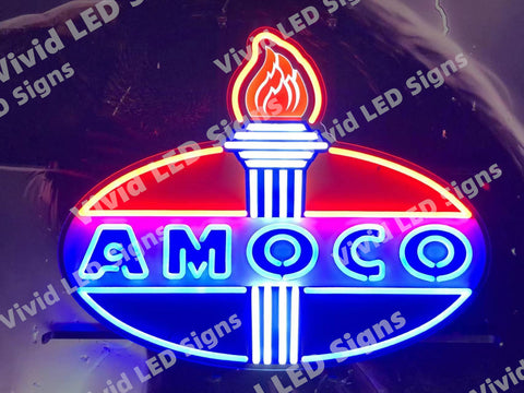 Amoco Oil Gasoline LED Neon Sign Light Lamp