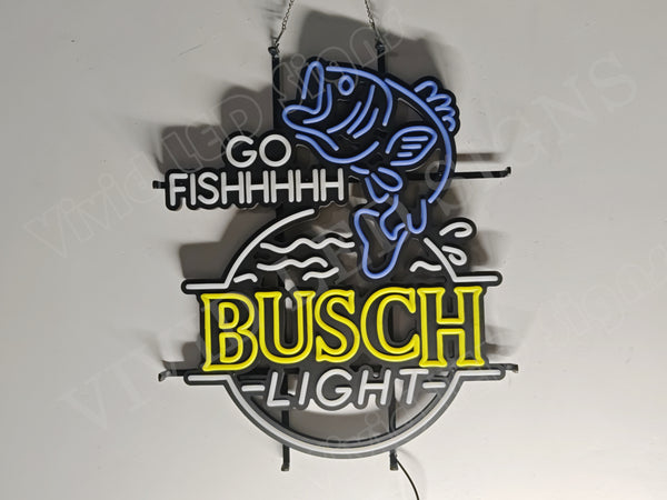 Bass Fish Go Fishhhhh Busch Light LED Neon Sign Light Lamp