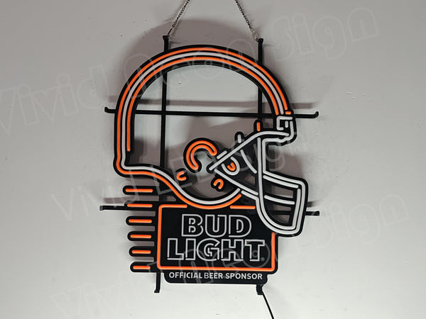 Cleveland Browns Helmet Bud Light Beer LED Neon Sign Light Lamp With Dimmer