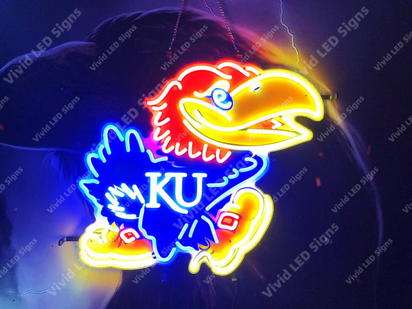 Kansas Jayhawks LED Neon Sign Light Lamp WIth Dimmer