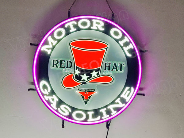 Red Hat Gasoline Oli Gas LED Neon Sign Light Lamp With Dimmer