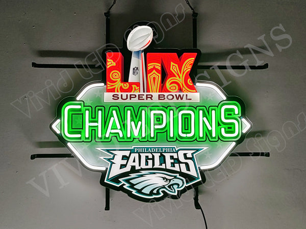 Super Bowl 59 Champions Philadelphia Eagles NFL LED Neon Sign Light Lamp With Dimmer