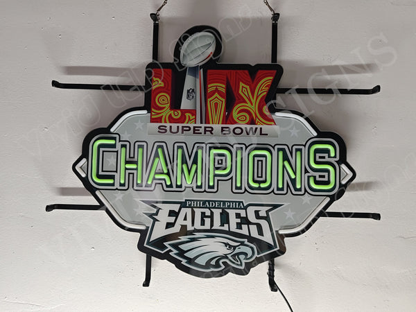 Super Bowl 59 Champions Philadelphia Eagles NFL LED Neon Sign Light Lamp With Dimmer
