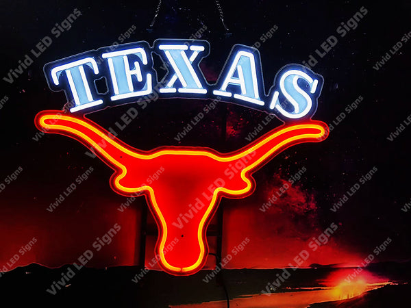 Texas Longhorns LED Neon Sign Light Lamp WIth Dimmer