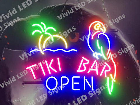 Tiki Bar Open Island Parrot LED Neon Sign Light Lamp