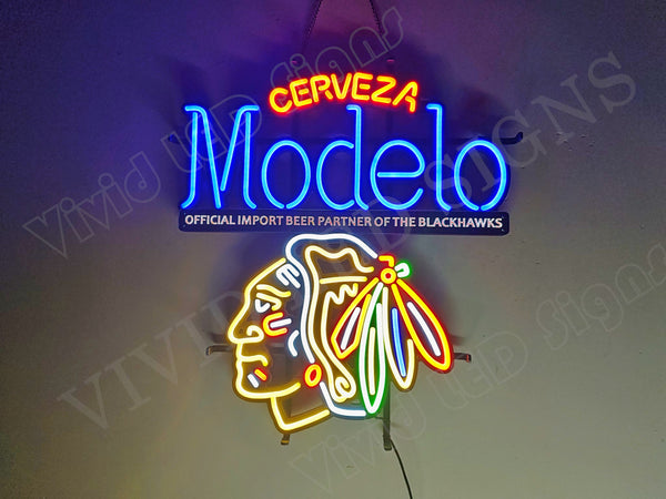 Cerveza Modelos Chicago Blackhawks Ice Hockey LED Neon Sign Light Lamp