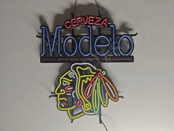 Cerveza Modelos Chicago Blackhawks Ice Hockey LED Neon Sign Light Lamp