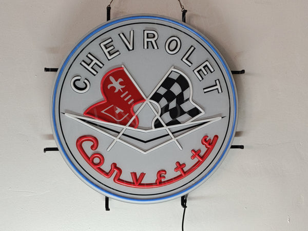 Chevy Corvette Flags Chevrolet Car LED Neon Sign Light Lamp With Dimmer