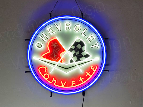 Chevy Corvette Flags Chevrolet Car LED Neon Sign Light Lamp With Dimmer