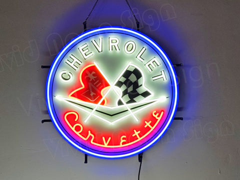 Chevy Corvette Flags Chevrolet Car LED Neon Sign Light Lamp With Dimmer