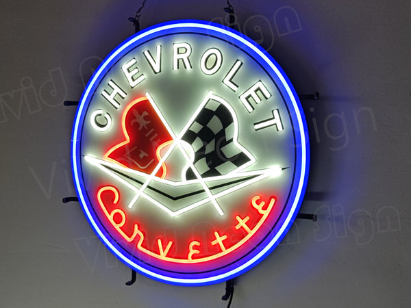 Chevy Corvette Flags Chevrolet Car LED Neon Sign Light Lamp With Dimme ...