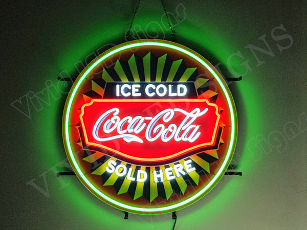 Ice Cold Drink Coca Cola Sold Here LED Neon Sign Light Lamp