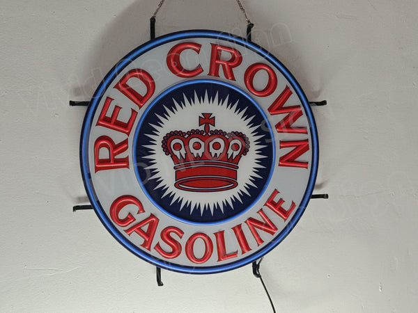 Red Crown Gasoline Oli Gas LED Neon Sign Light Lamp With Dimmer