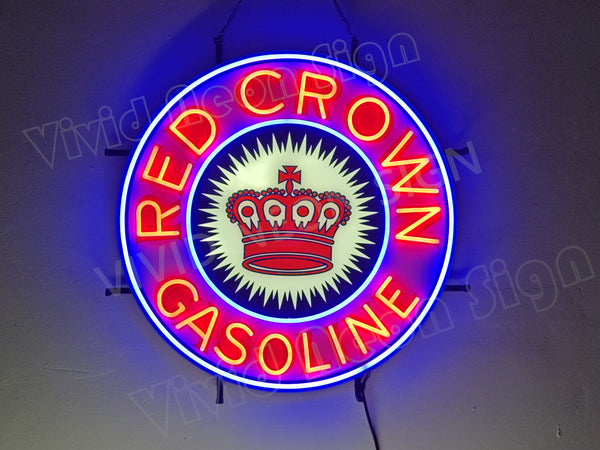 Red Crown Gasoline Oli Gas LED Neon Sign Light Lamp With Dimmer