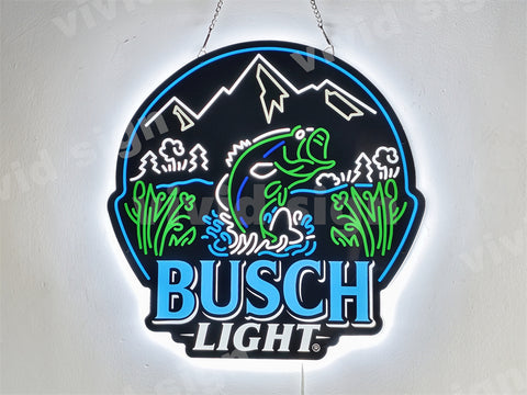 Busch Light Fishing Mountain 2D LED Neon Sign Light Lamp