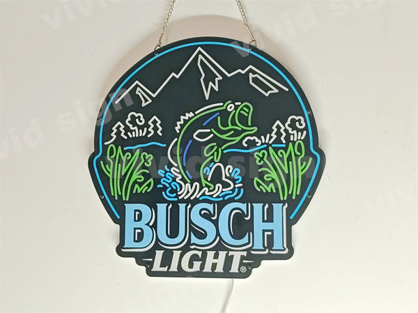 Busch Light Fishing Mountain 2D LED Neon Sign Light Lamp