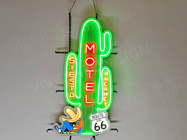 Route 66 Siesta Motel LED Neon Sign Light Lamp With Dimmer