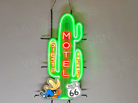 Route 66 Siesta Motel LED Neon Sign Light Lamp With Dimmer