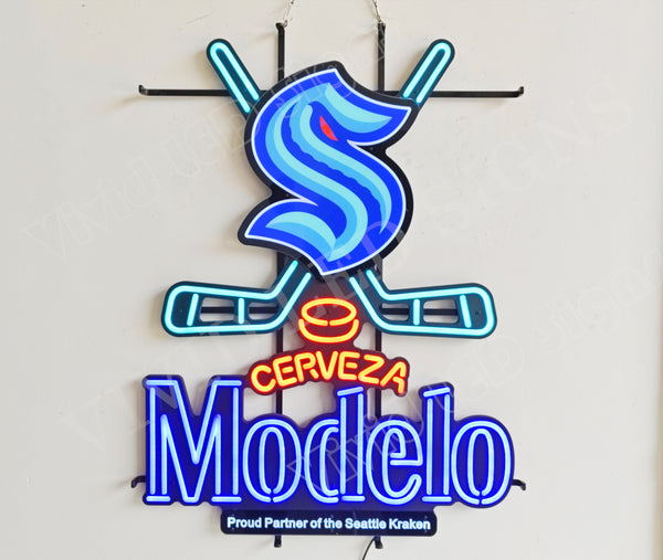 Modelo Cerveza Beer Seattle Kraken Ice Hockey Team LED Neon Sign Light Lamp