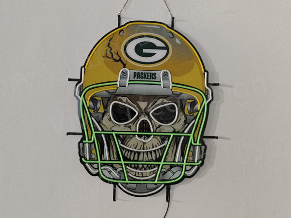 Green Bay Packers Helmet Skull LED Neon Sign Light Lamp With Dimmer