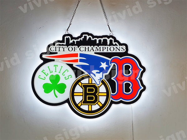 Boston City of Champions Sport Teams Patriots Celtics Red Sox Bruins 3D LED Neon Sign Light Lamp