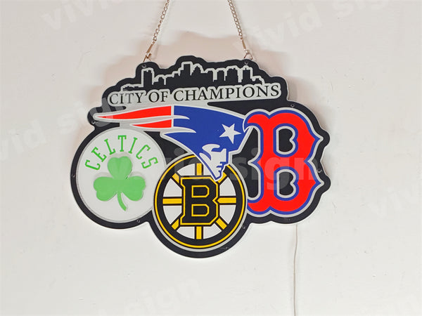 Boston City of Champions Sport Teams Patriots Celtics Red Sox Bruins 3D LED Neon Sign Light Lamp